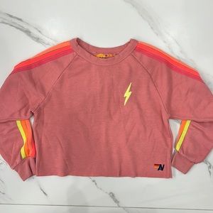Aviator Nation Bolt Embroidery Classic Crop Sweatshirt Peach/Neon 5 Stripe